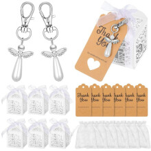 Portachiavi A Forma di Angelo con Sacchetto In Organza e Targhetta di Ringraziamento A Forma di Ala D'Angelo, Regalo di Ritorno per Gli Ospiti per