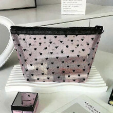 (Pink-NO.3) 2025 Nylon Mesh Cosmetic Bag Zipper Heart Shaped Toiletry Organizer Makeup Bags Multifunctional Women Lipstick Key Coin Purse Pouch