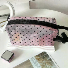 (Pink-NO.5) 2025 Nylon Mesh Cosmetic Bag Zipper Heart Shaped Toiletry Organizer Makeup Bags Multifunctional Women Lipstick Key Coin Purse Pouch