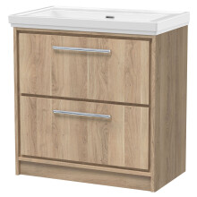 Longnor 2 Drawer Floor Standing Vanity Unit with 0 Tap Hole Traditional Fireclay Basin, Light Oak, 800mm