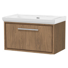 Longnor 1 Drawer Wall Hung Vanity Unit with 0 Tap Hole Traditional Fireclay Basin, Antique Oak, 800mm