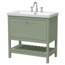 Coppenhall Contemporary 1 Drawer Floor Standing Vanity Unit with Fireclay Basin, Fern Green, 800mm