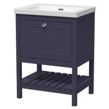 Coppenhall Contemporary 1 Drawer Floor Standing Vanity Unit, Indigo Blue, 600mm