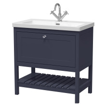 Coppenhall Contemporary 1 Drawer Floor Standing Vanity Unit with Fireclay Basin, Indigo Blue, 800mm