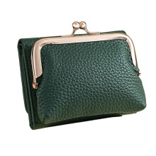 (Green) Slim Ladies Purse with Kiss Lock Pocket Coin Pouches and Credit Card Slots Change Pocket Short Wallet for Women  Burgundy