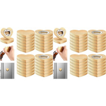 48 Pcs Magnetic Bottle Opener 2.5In DIY Bamboo Heart Shape Beer Openers Wooden Fridge Magnet Refrigerator Sticker Gift