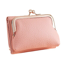 (Pink) Slim Ladies Purse with Kiss Lock Pocket Coin Pouches and Credit Card Slots Change Pocket Short Wallet for Women  Burgundy