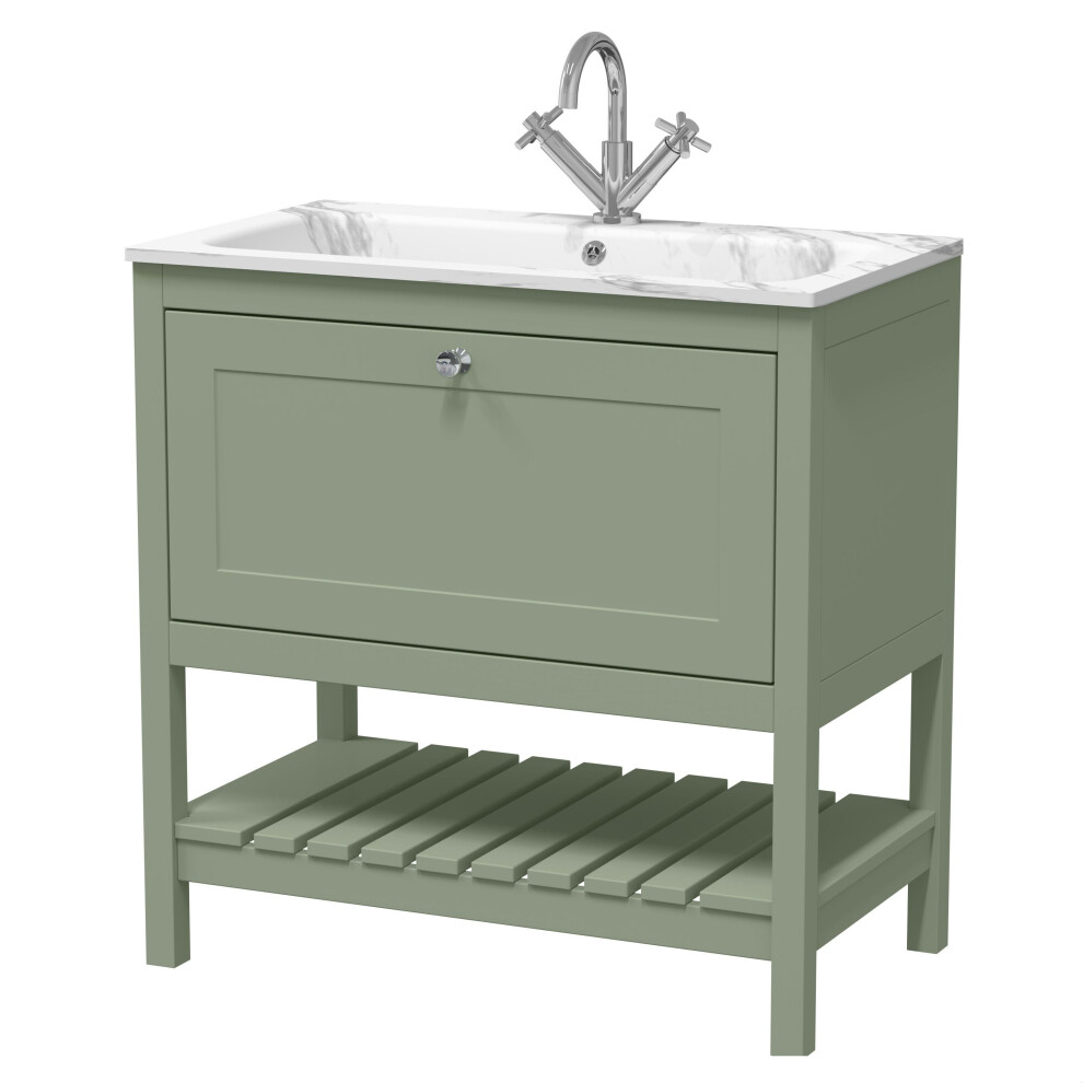 Balterley Coppenhall Contemporary 1 Drawer Floor Standing Vanity Unit With Stone Basin, Fern Green, 800Mm