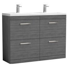Millwich Contemporary 4 Drawer Floor Standing Vanity Unit with Basin, Anthracite Woodgrain, 1200mm