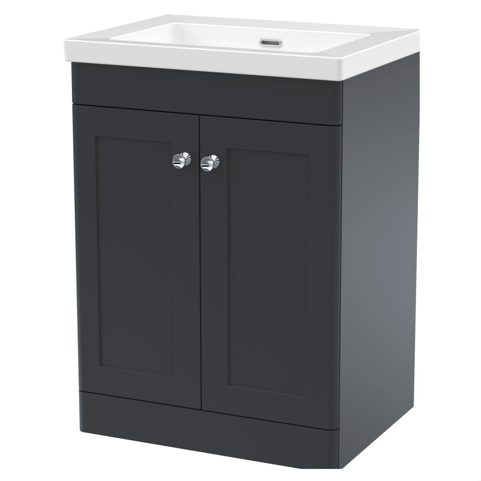 Balterley Swynnerton Traditional 2 Door Floor Standing Vanity Unit With Fireclay Basin, Dark Grey, 600Mm