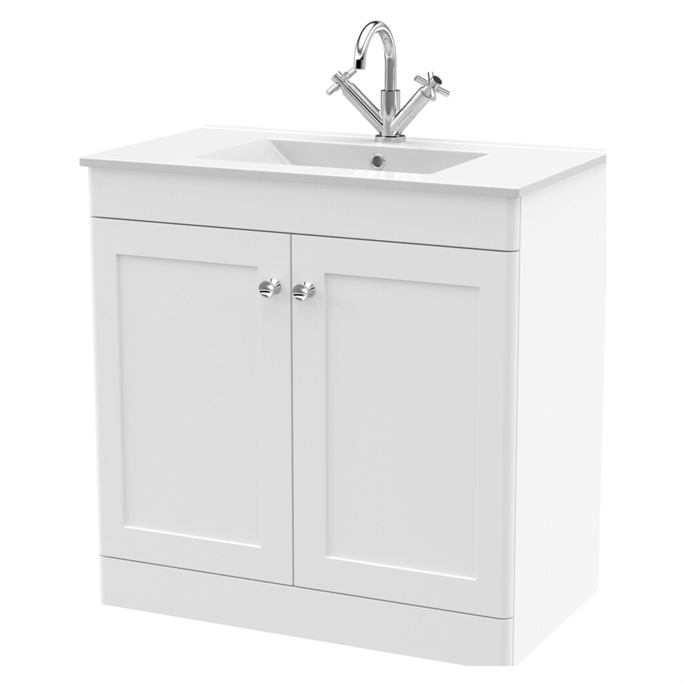 Photos - Washbasin cabinet Swynnerton Traditional 2 Door Floor Standing Vanity Unit with Basin, Satin White, 800mm White BFCL126C