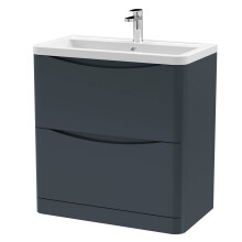 Dunwood Contemporary 2 Drawer Floor Standing Vanity Unit with Basin, Dark Grey, 800mm