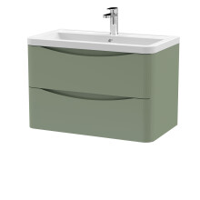 Dunwood Contemporary 2 Drawer Wall Hung Vanity Unit with Basin, Satin Green, 800mm