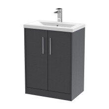 Winshill Contemporary 2 Door Floor Standing Vanity Unit with Mid-Edge Basin, Woodgrain Dark Grey, 600mm
