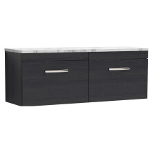 Millwich Contemporary 2 Drawer Wall Hung Vanity Unit with Laminate Carrara Marble Worktop, Charcoal Black, 1200mm