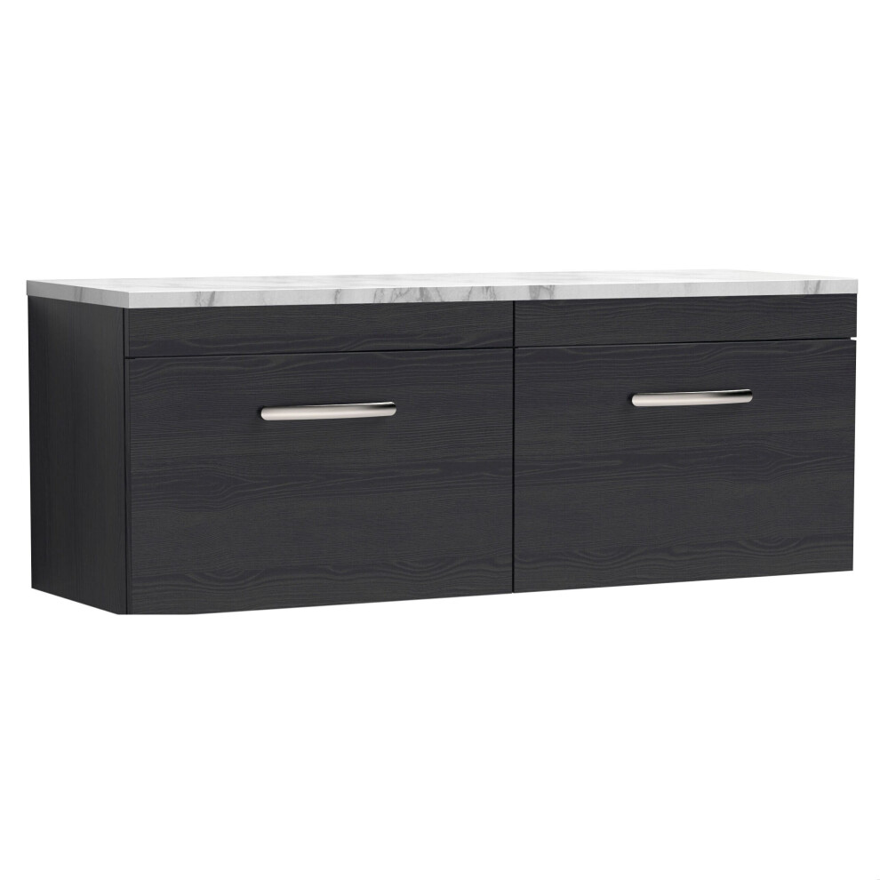Balterley Millwich Contemporary 2 Drawer Wall Hung Vanity Unit With Laminate Carrara Marble Worktop, Charcoal 1200Mm Black