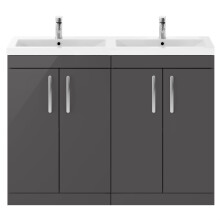 Millwich Contemporary 4 Door Floor Standing Vanity Unit with Basin, Gloss Grey, 1200mm