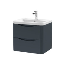 Dunwood Contemporary 2 Drawer Wall Hung Vanity Unit with Basin, Dark Grey, 600mm