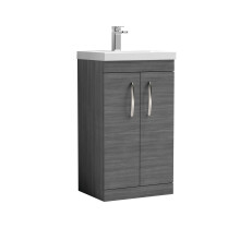 Millwich Contemporary 2 Door Floor Standing Vanity Unit with Thin Edge Basin, Anthracite Woodgrain, 500mm