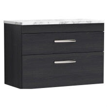 Millwich Contemporary 2 Drawer Wall Hung Vanity Unit with Laminate Carrara Marble Worktop, Charcoal Black, 800mm