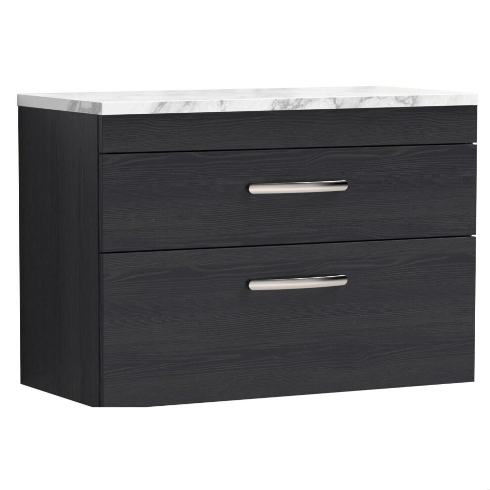 Balterley Millwich Contemporary 2 Drawer Wall Hung Vanity Unit With Laminate Carrara Marble Worktop, Charcoal 800Mm Black