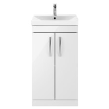 Millwich Contemporary 2 Door Floor Standing Vanity Unit with Thin Edge Basin, Gloss White, 500mm