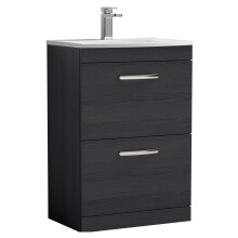 Millwich Contemporary 2 Drawer Floor Standing Vanity Unit with Curved Basin, Charcoal Black, 600mm