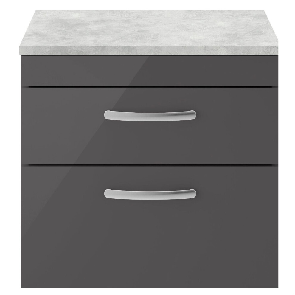 Balterley Millwich Contemporary 2 Drawer Wall Hung Vanity Unit With Laminate Black Galaxy Granite Worktop, Gloss Grey, 600Mm