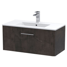 Winshill Contemporary 1 Drawer Wall Hung Vanity Unit with Minimalist Basin, Metallic Slate, 800mm