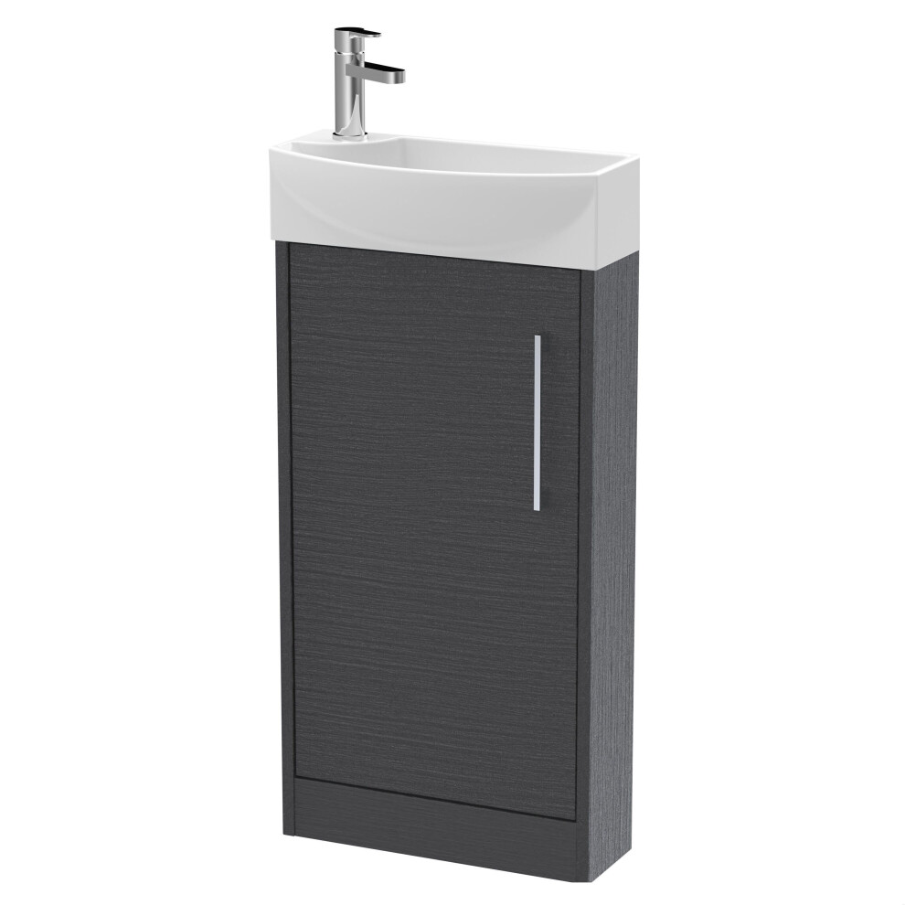 Balterley Winshill Contemporary 1 Door Right-Hand Floor Standing Cloakroom Vanity Unit With Basin, Woodgrain Dark Grey, 440Mm
