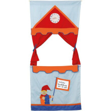 Hanging puppet theater - ROBA - With 6 hand puppets - Red / Sky / Orange