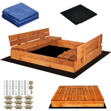 Bac à sable avec bancs - SPRINGOS - 2026 - Bois imprégné - 150x150 cm - Bancs pliables/couvercle