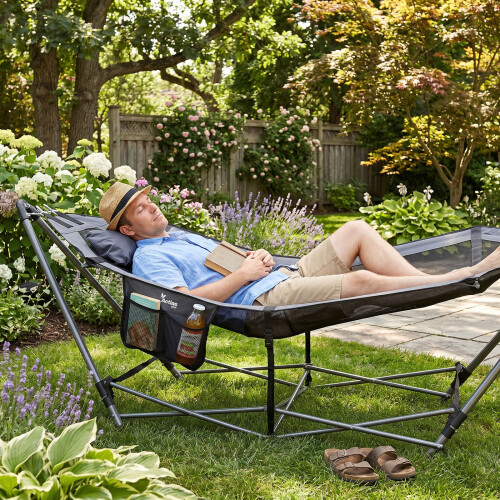 Grey Portable Hammock with Metal Stand Frame 2