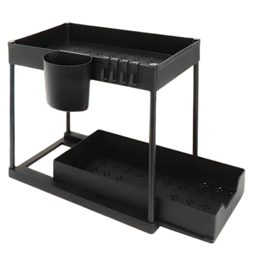 Under Sink Organizer Storage, Kitchen Organization Rack with Double Sliding Cabinet Drawers Multi-Purpose Storage Shelf