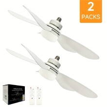 2pcs White LED Ceiling Fan Light with Memory Function and Remote Control - 3 Speed Dimmable, E27/E26 Base