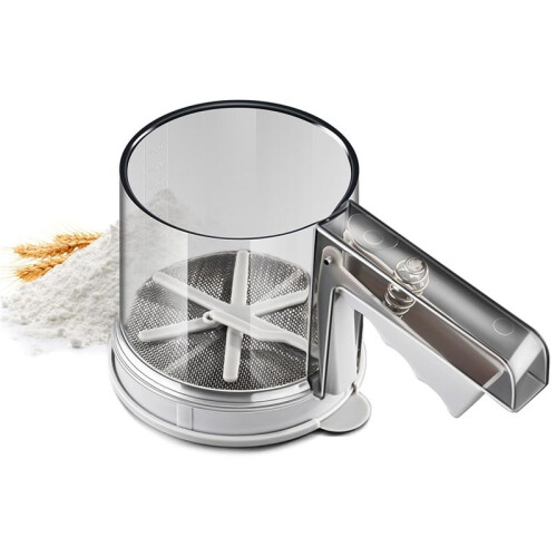 Semi-Automatic Flour Sifter Hand Press,Plastic Baking Sieve Cup for Powdered Sugar,Cup-Shaped Strainer for Baking