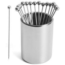 15 Pcs Metal Cocktail Picks with Holder, Reusable Stainless Steel Garnish Skewers for Martini, Party, Home Bar