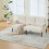 (Beige) Modern Upholstered 3-Seater Sofa with Side Pockets & Armrests 1