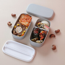 Lancheira de 2 Camadas para Micro-Ondas com Compartimentos Bento Box à Prova de Vazamento Recipiente de Comida Isolado Lancheira Cinza