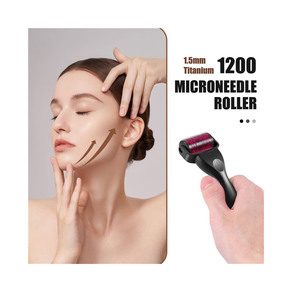 1.5mm Titanium 1200 needles Microneedles Meso Derma Roller Acne Scar Skin Stretch(Black + )