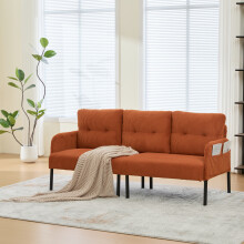(Orange) Modern Upholstered 3-Seater Sofa with Side Pockets & Armrests