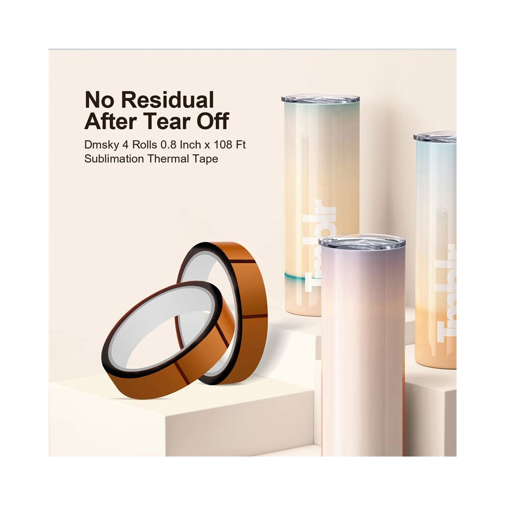 4 Rolls Heat Tape For Heat Press,20Mm X 33M(108Ft) High Temperature Tape,Heat Transfer Tape For Sublimation 6032048576951