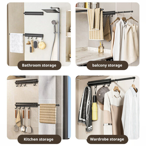 Corrosion Resistant Metal Extending Clothes Rail Simple-Silver 2