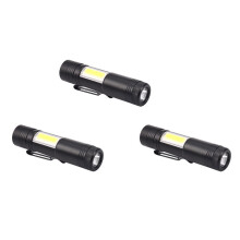 3X New Portable Aluminum Q5 LED Flashlight XPE&COB Work Light Powerful Pen Torch Lamp 4 Modes Use 14500 or AA