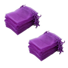 60X Geschenkbeutel Lila Saeckchen Organza Schmuckbeutel