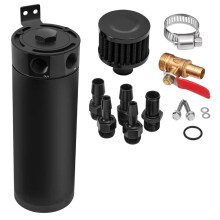 Universal 2 Port Aluminum 750ml Baffled Oil Catch Can Reservoir Tank with Breather Filter and Drain Valve
