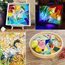 Irregular Stained Glass Scraps,Transparent Mosaic Tiles Supplies for Crafts, DIY Art Projects,Mixed Colors