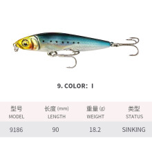 (I, 90MM/18.2G) Submersible pencil lure 90MM/18.2G long-range plastic hard bait for fishing with raised mouth bionic hard bait 9186