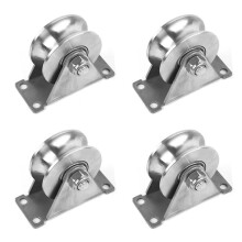 4pcs 2in 304 Stainless Steel Sliding Door Wheels U-Slot Rollers Pulleys Smooth Rolling Dual Bearing Plate Casters