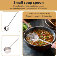 Kleine Soeplepel Roestvrijstalen Metalen Diepe met Schenktuit 2 Oz Juslepels met Lange Steel Hittebestendig 10,5 Inch